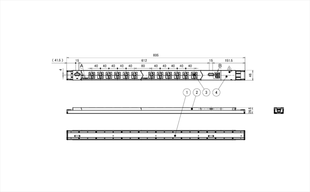 コンセントバー（PDU） 125V 15A 6口　スリムタイプ