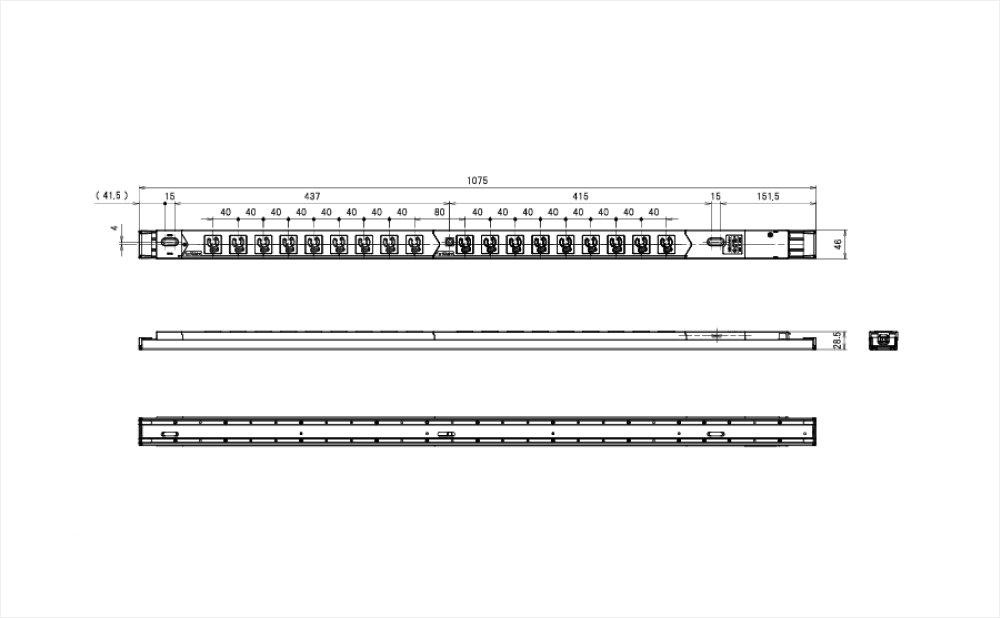 コンセントバー（PDU） 125V 15A 6口　スリムタイプ
