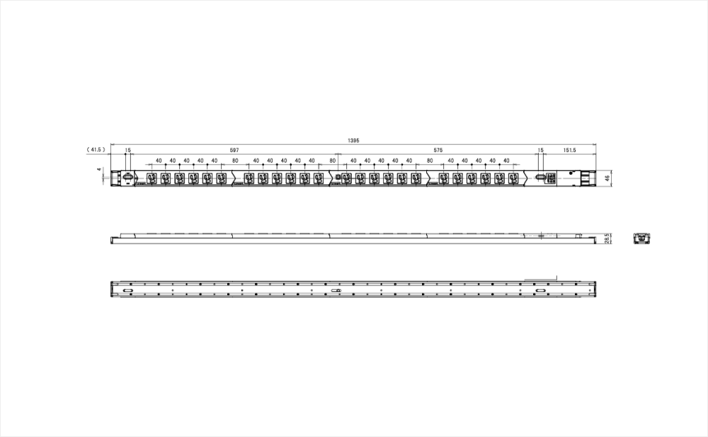 コンセントバー（PDU） 125V 15A 6口　スリムタイプ