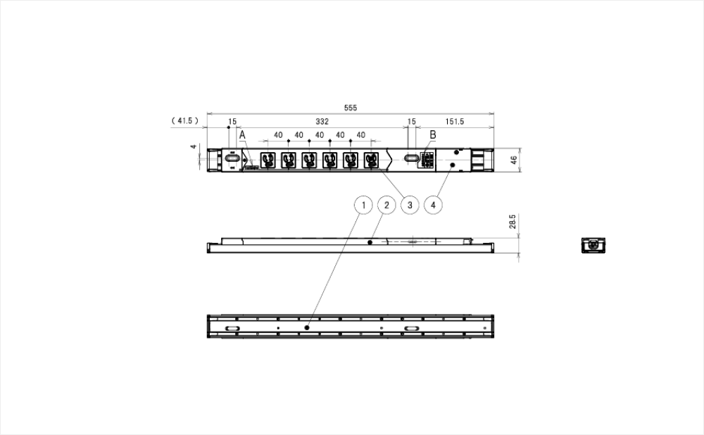 コンセントバー（PDU） 125V 15A 6口　スリムタイプ