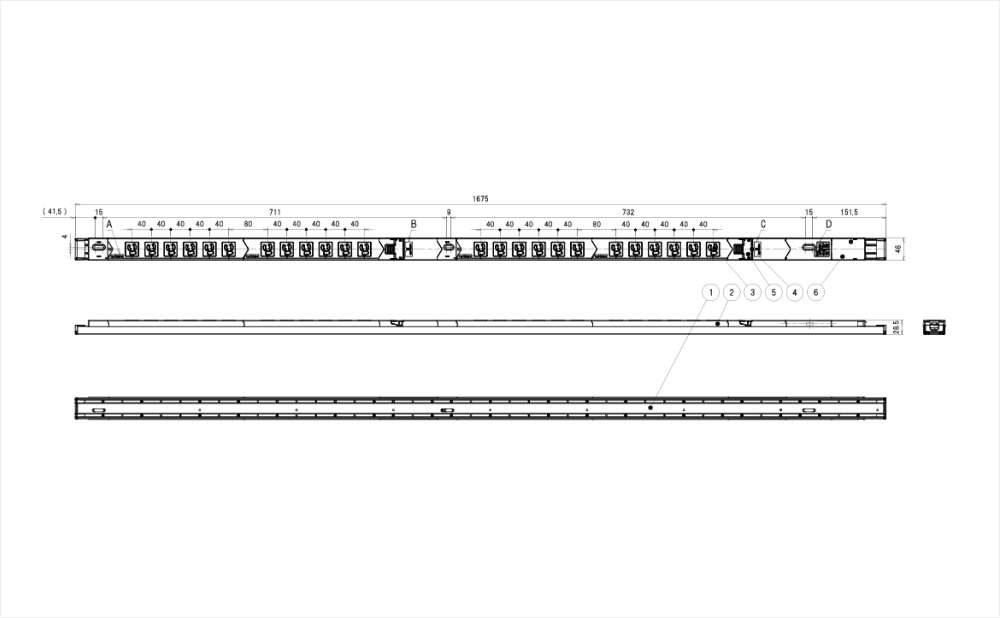 コンセントバー（PDU） 125V 15A 6口　スリムタイプ