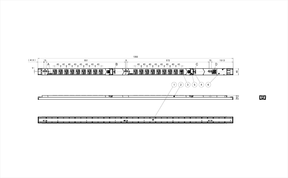 コンセントバー（PDU） 125V 15A 6口　スリムタイプ