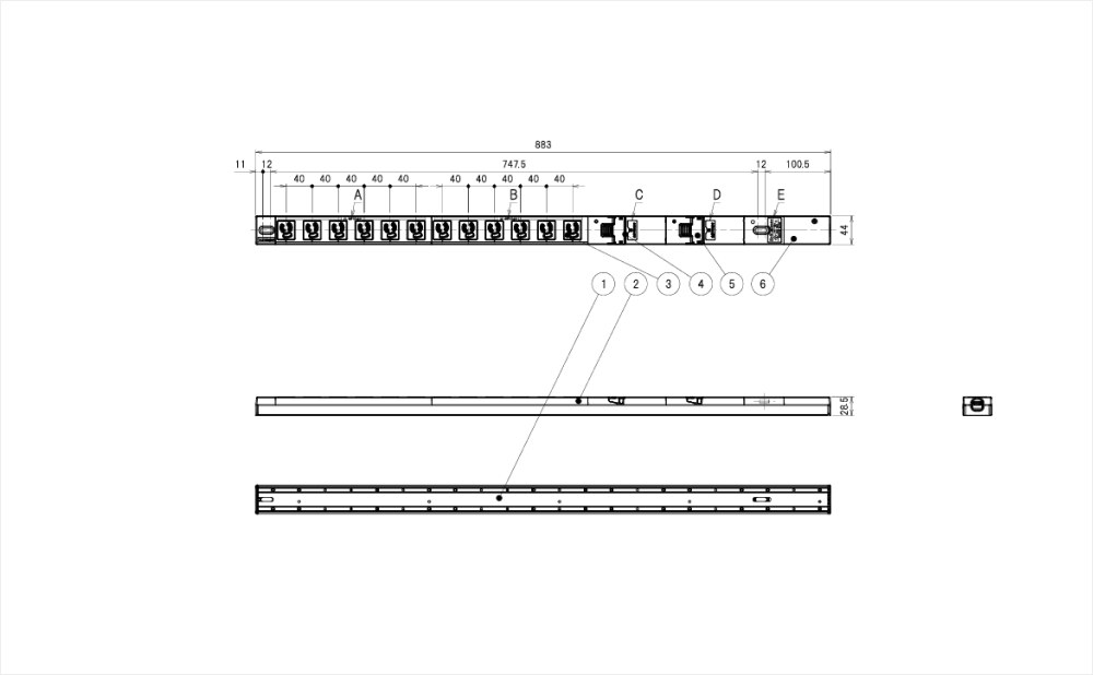 コンセントバー（PDU） 125V 15A 6口　コンパクトタイプ