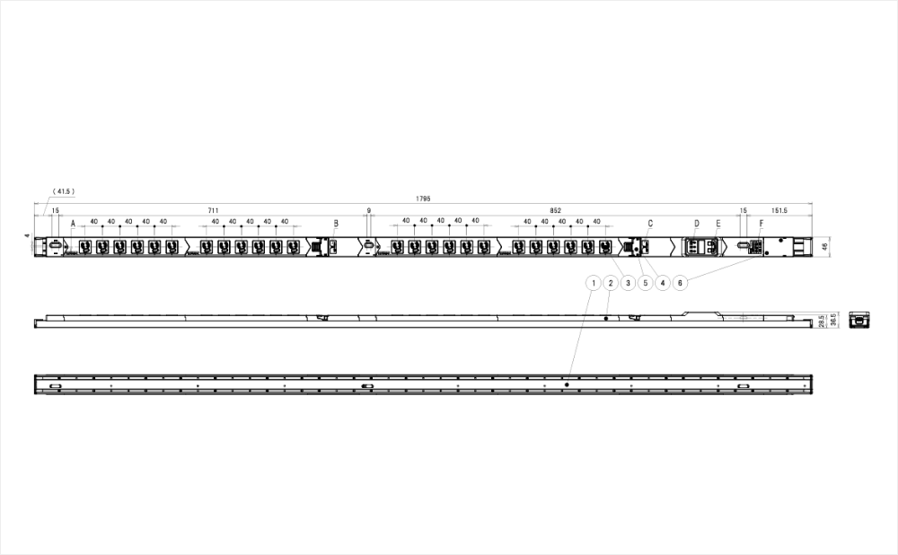 コンセントバー（PDU） 系統別電流表示切替タイプ