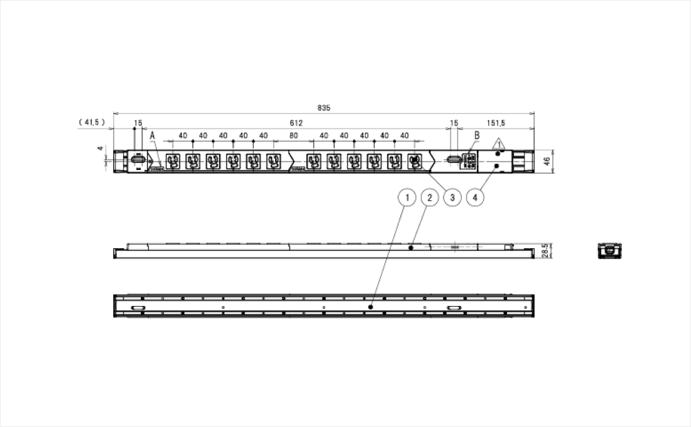 コンセントバー（PDU） 125V 15A 6口　スリムタイプ