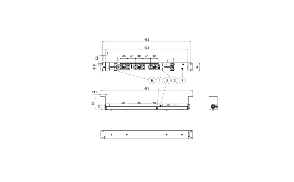 コンセントバー（PDU） 125V 15A 6口　1Uタイプ